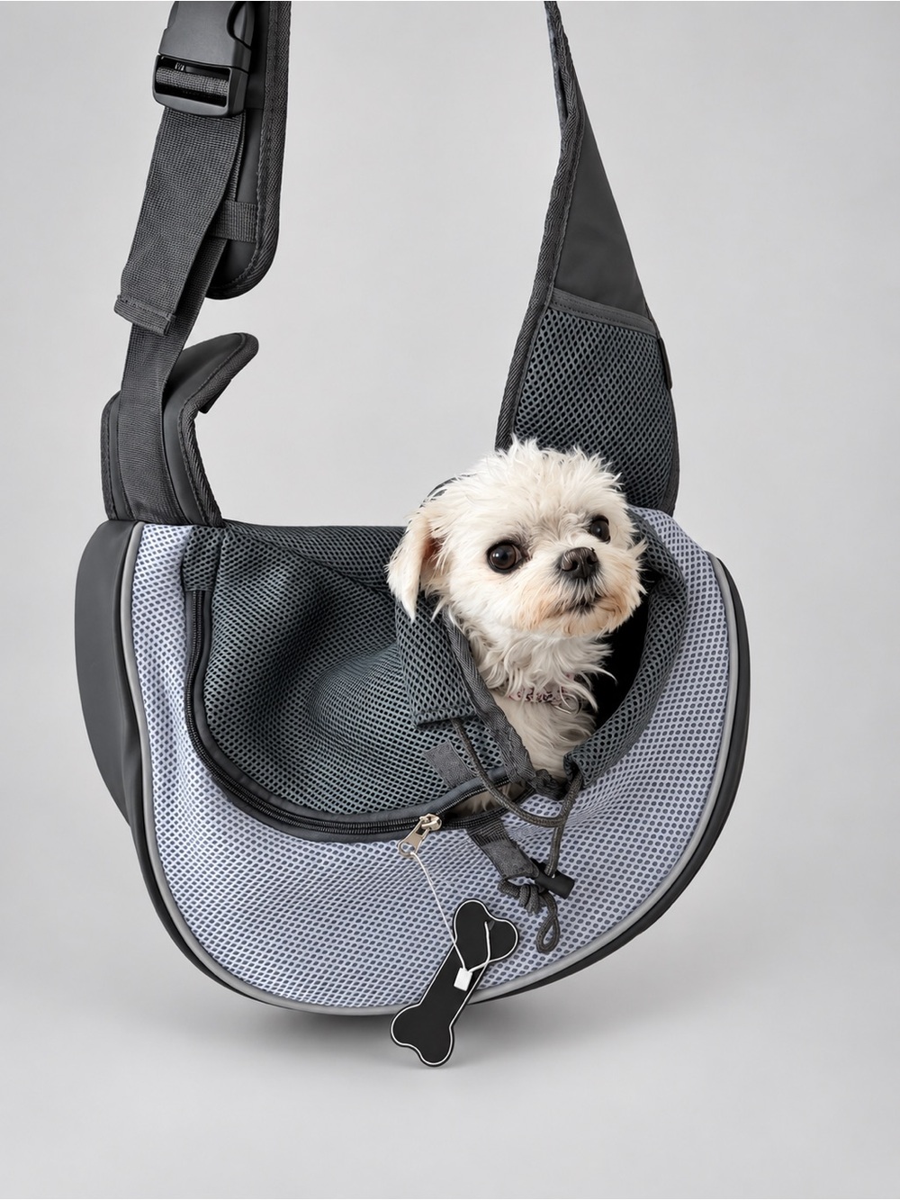 Gray Pet Sling Carrier for Small Dogs & Cats, Medium, dog size 5-9 lbs